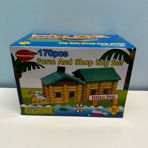 Wondertoys 170 Piece Farm And Shop Log Set Lincoln Logs Wooden Kid Toys NIB